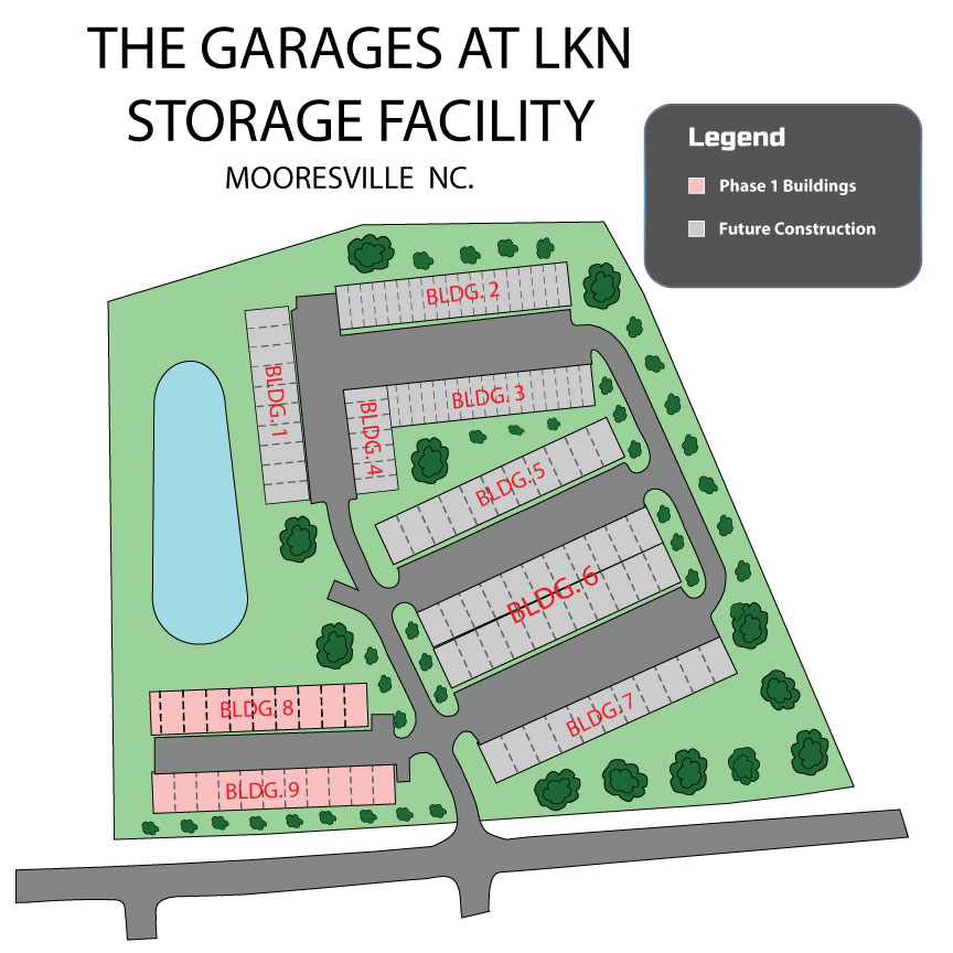 Map of Phase 1 and future construction of the Garages at LKN storage facility